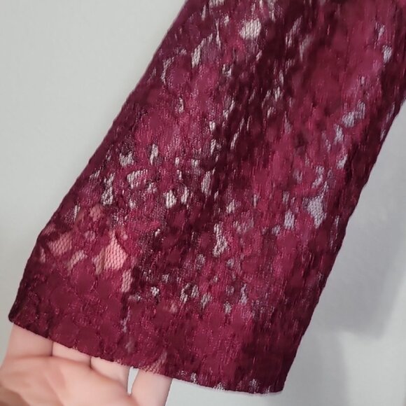 Vintage Women Sheer Lace Maxi Gown 22 Red Renaissance Corset Button Up Witch - Picture 4 of 15